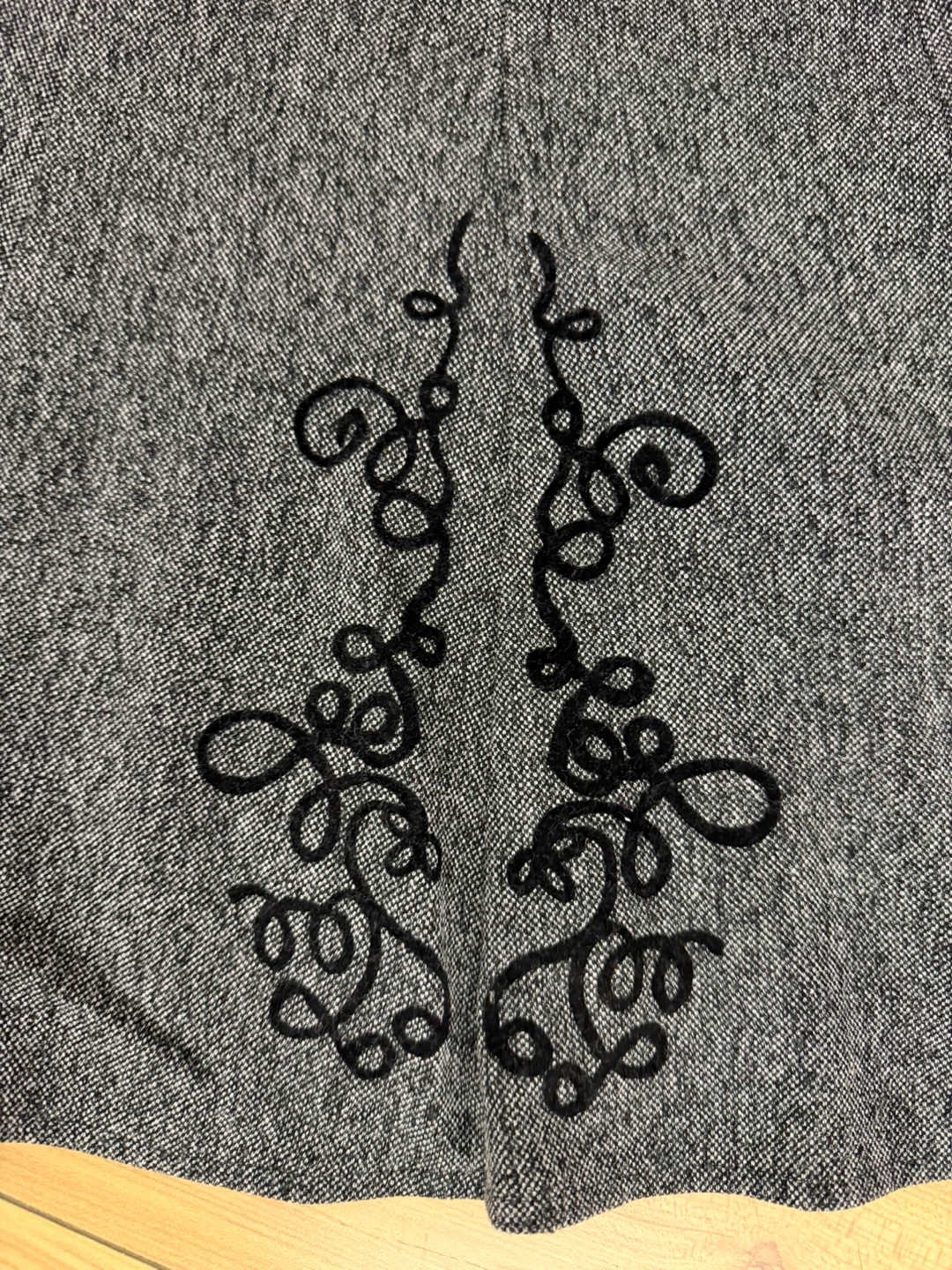 Grey A-line Skirt with Black Swirl Embroidery - photo 4