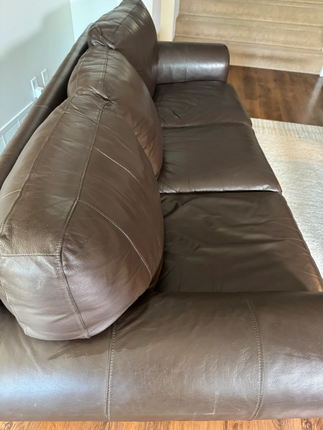 Brown Leather 3-Seater Sofa couch plus chair and ottoman - photo 5