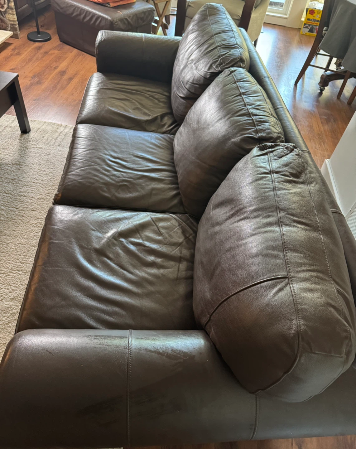 Brown Leather 3-Seater Sofa couch plus chair and ottoman - photo 2