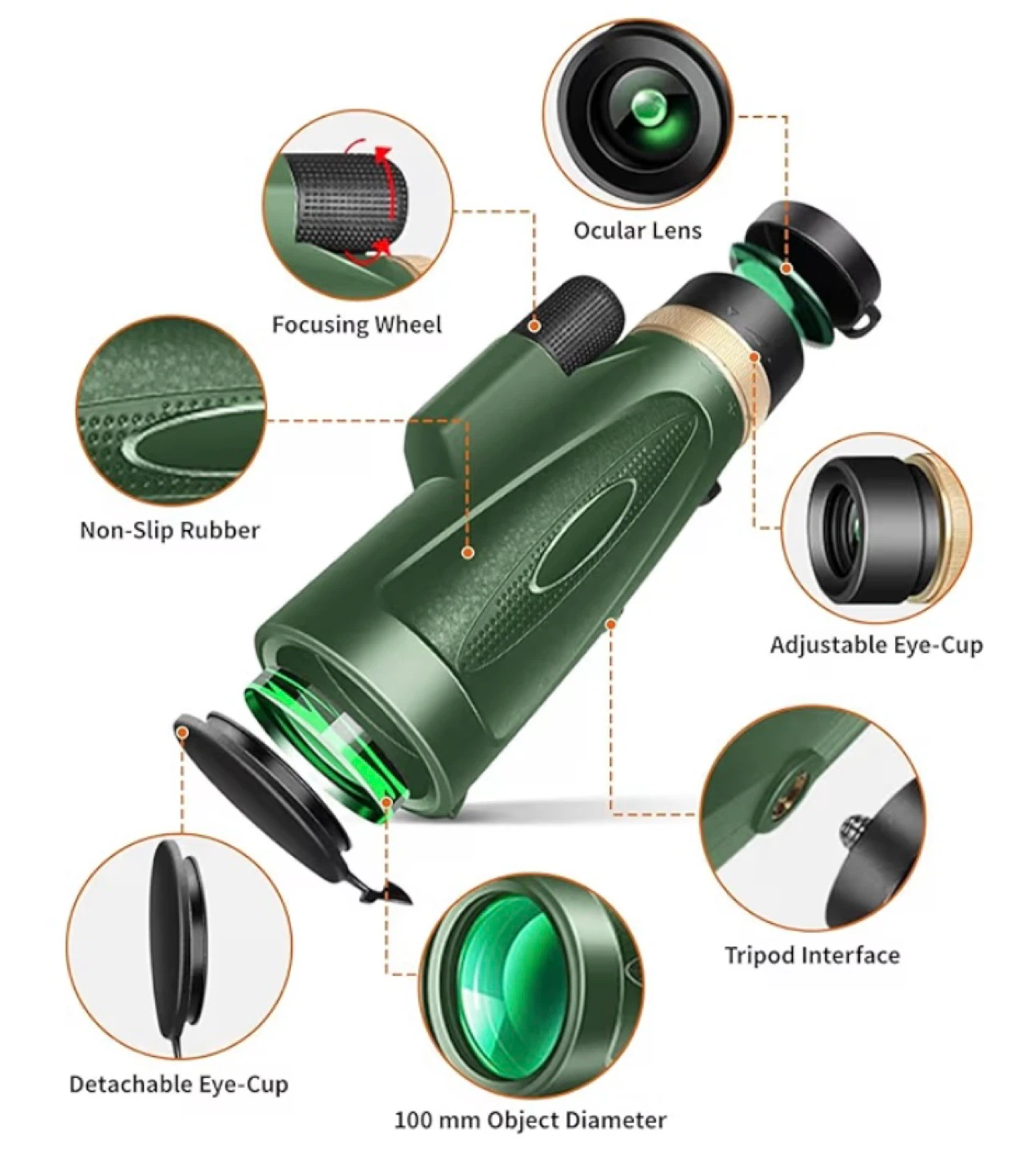 80x100 High-Quality Optical Monocular TelescoSmartphone Adapter - photo 5