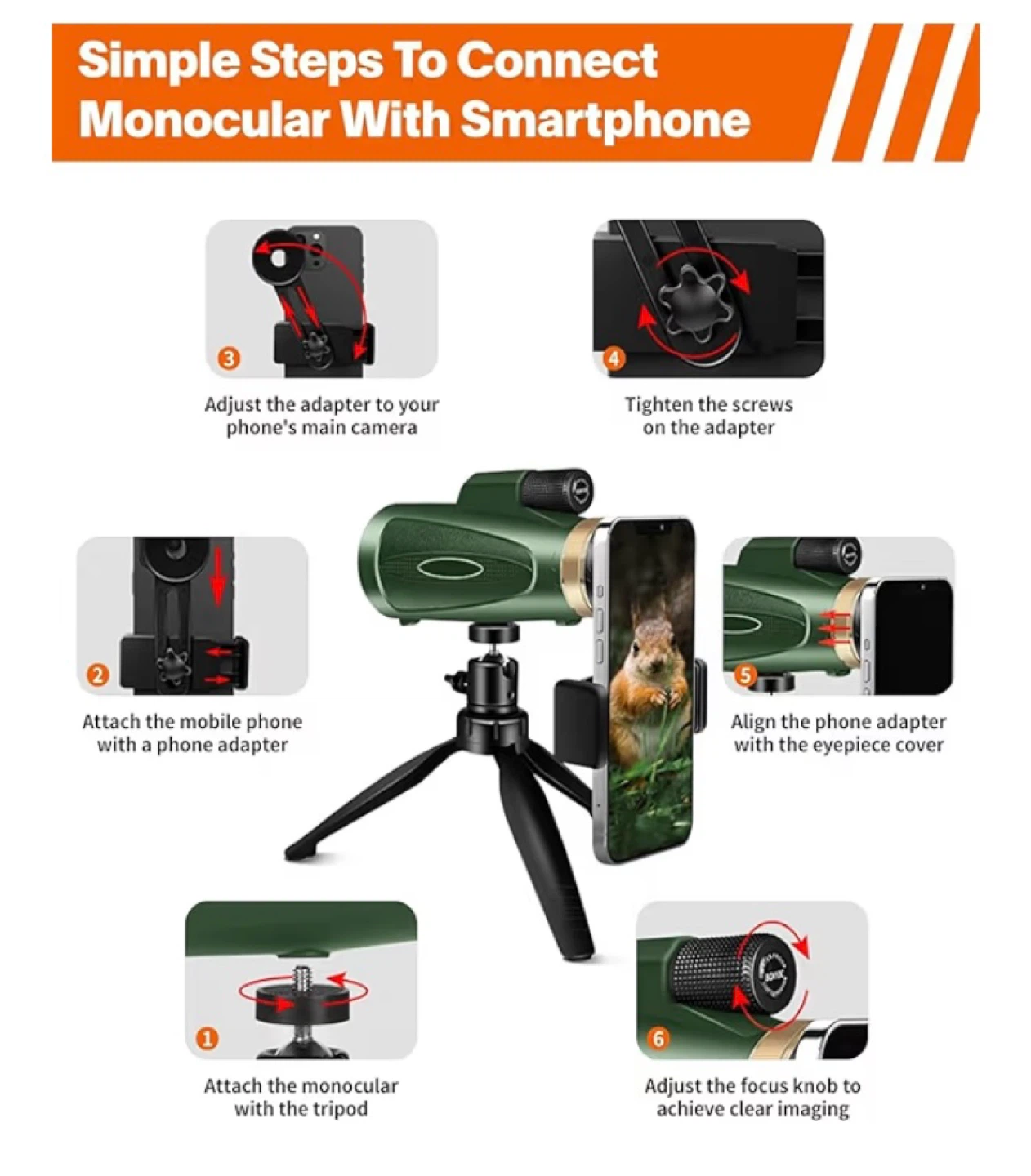 80x100 High-Quality Optical Monocular TelescoSmartphone Adapter - photo 2