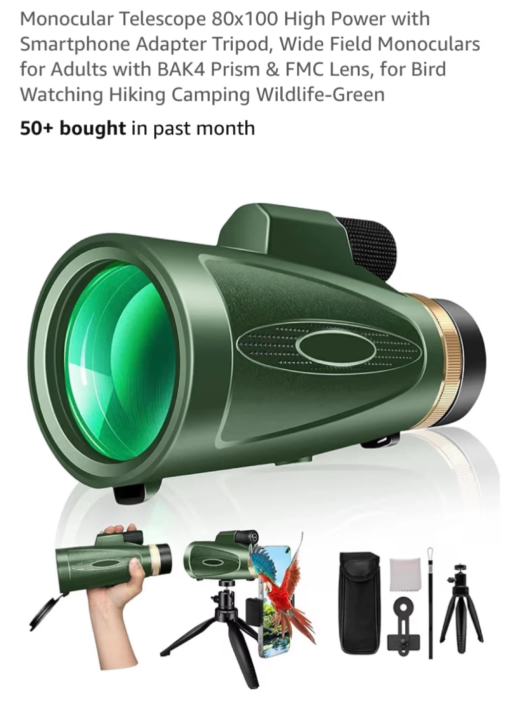 80x100 High-Quality Optical Monocular TelescoSmartphone Adapter