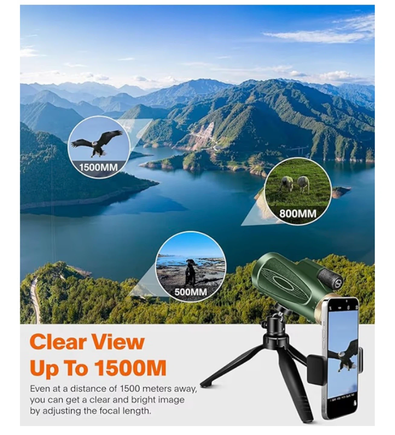 80x100 High-Quality Optical Monocular TelescoSmartphone Adapter - photo 4