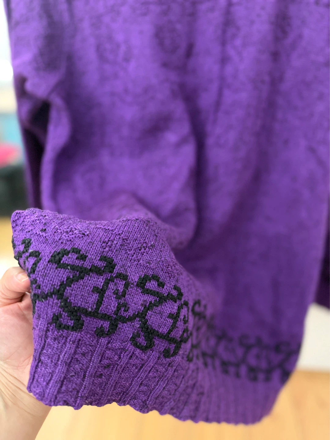Purple Knit Sweater with Black Pattern - photo 4