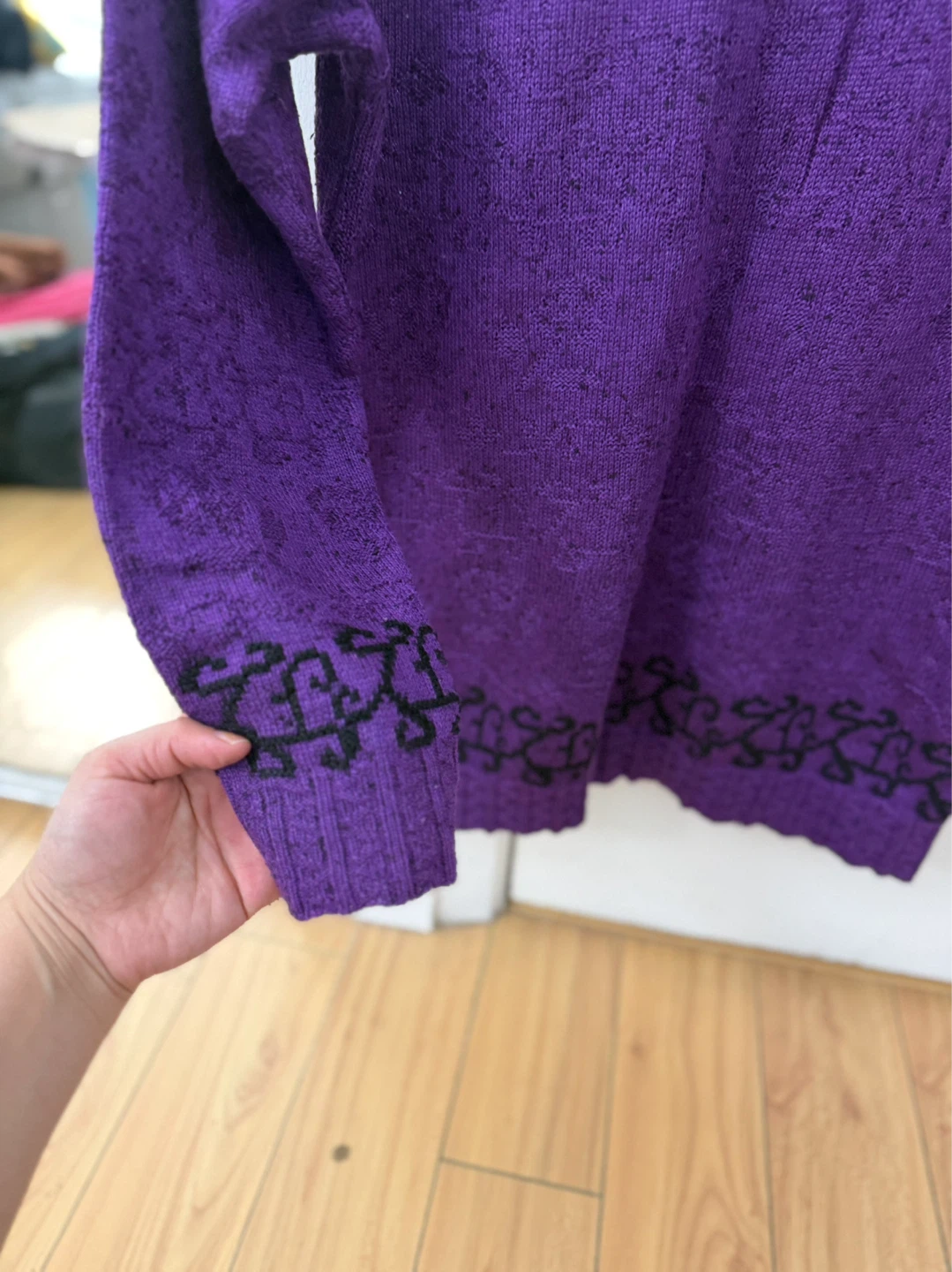 Purple Knit Sweater with Black Pattern - photo 3