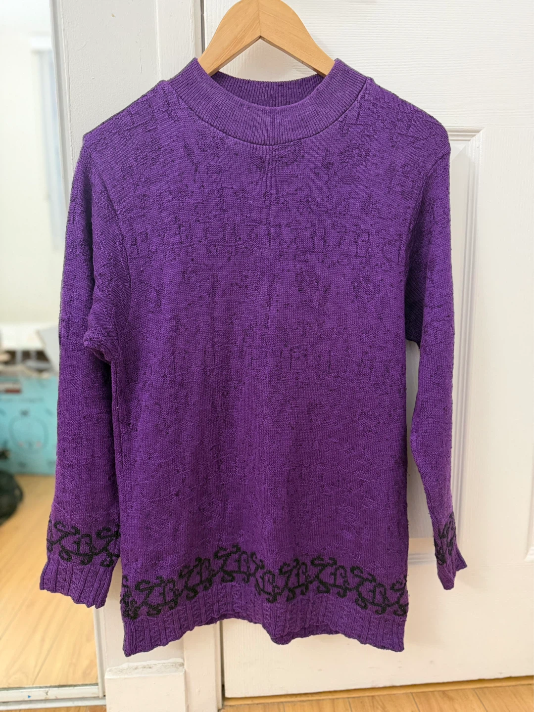 Purple Knit Sweater with Black Pattern - photo 2
