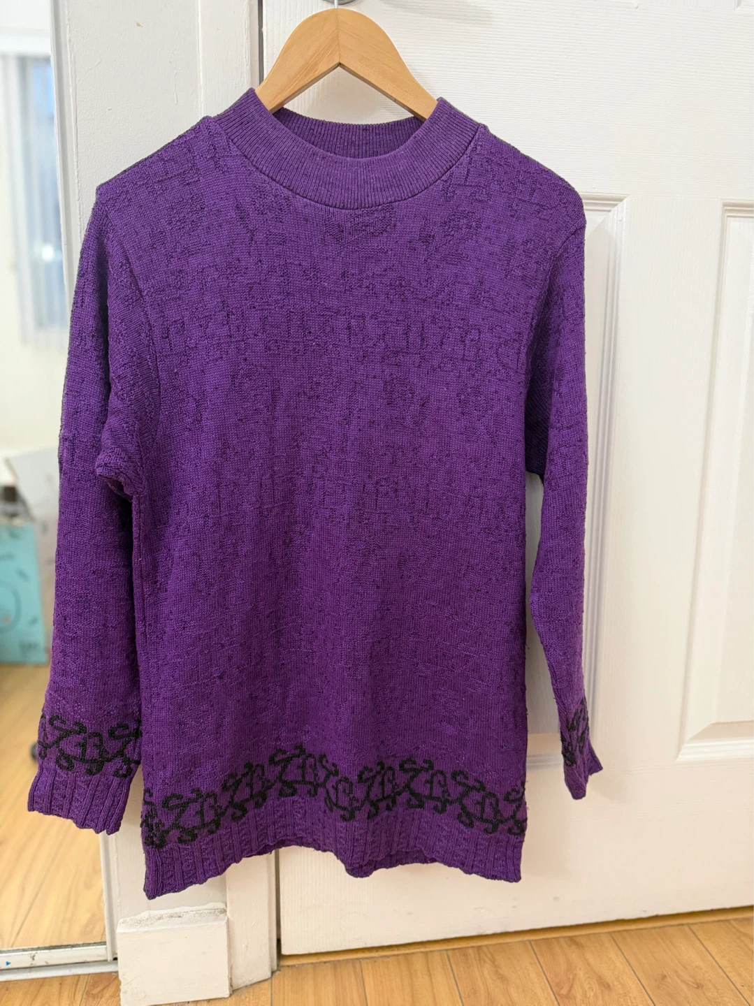 Purple Knit Sweater with Black Pattern