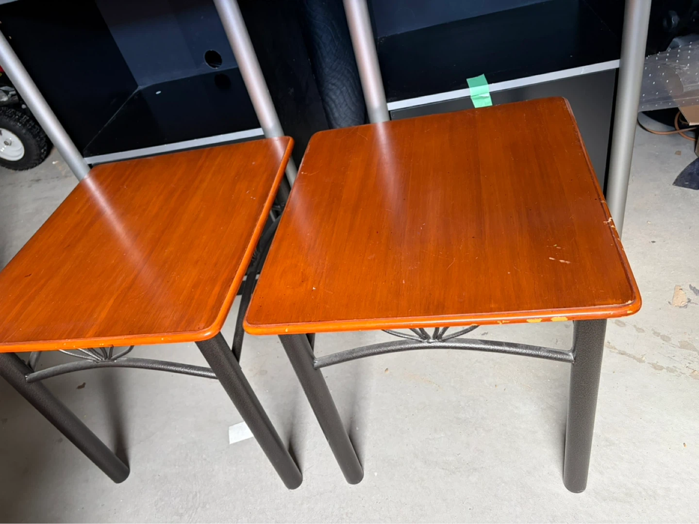 Small wooden side table with metal legs