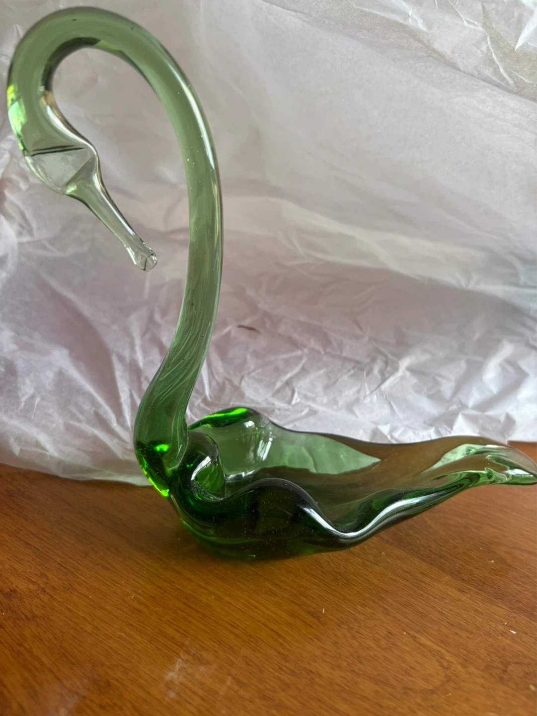Green Glass Swan Dish