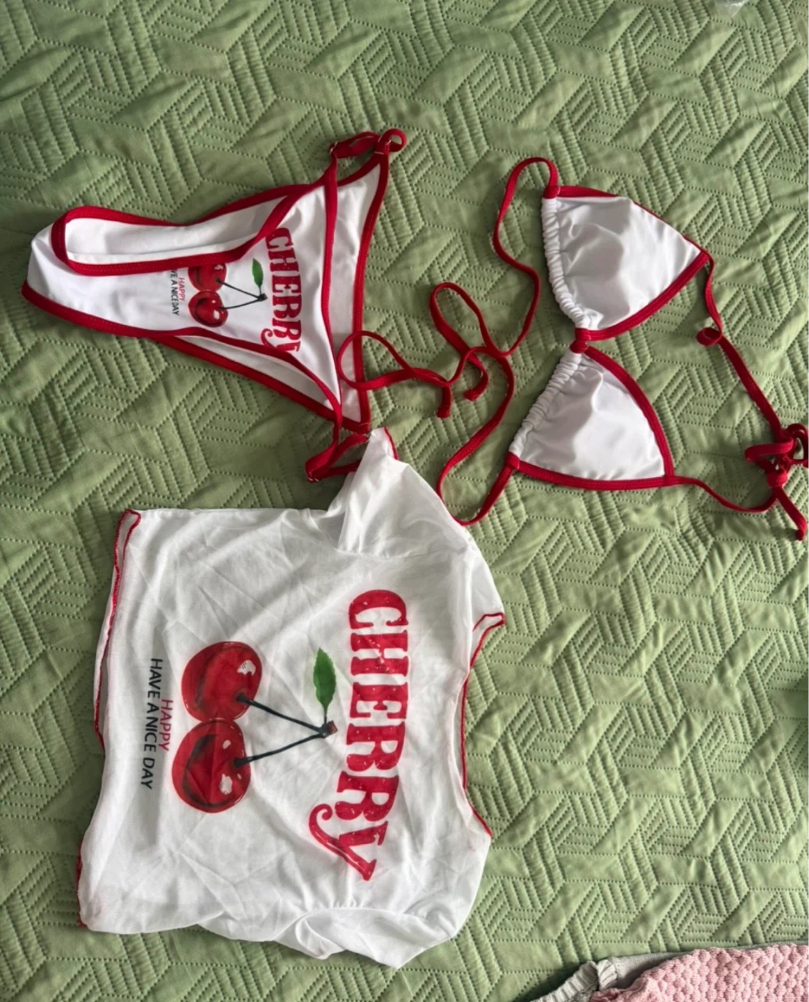 Cherry Print Bikini Set with Cover-up