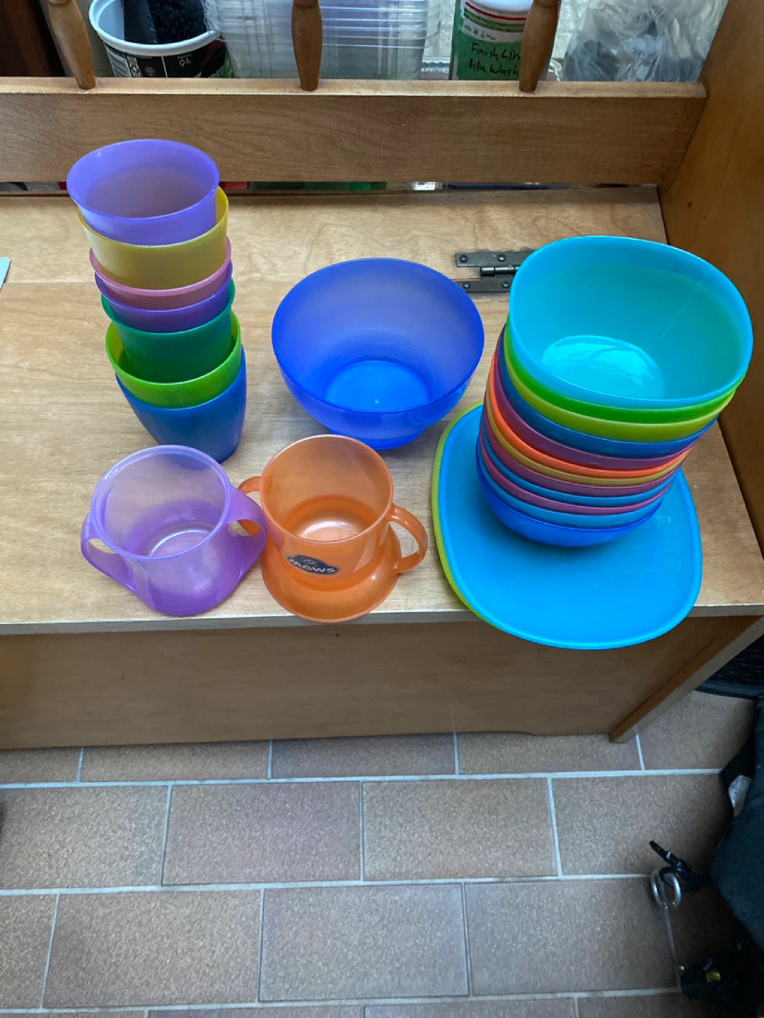 Set of Plastic Cups, Bowls, and Plates