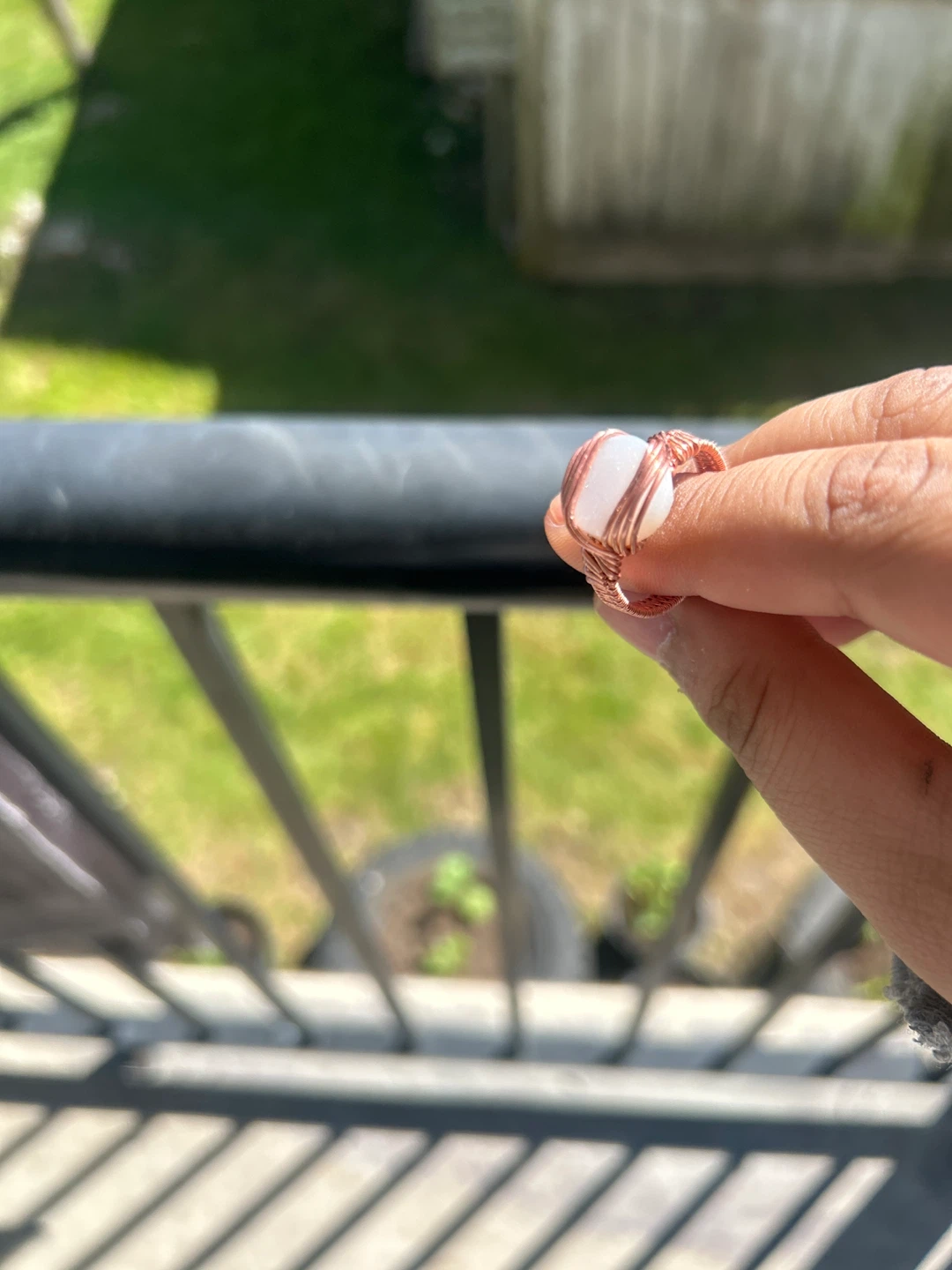 Handmade natural gemstone ring wrapped in copper - photo 2