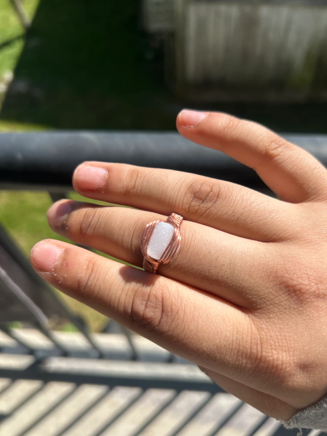 Handmade natural gemstone ring wrapped in copper - photo 3