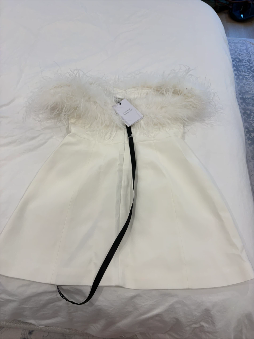White Mini Dress with Feather Trim - photo 5