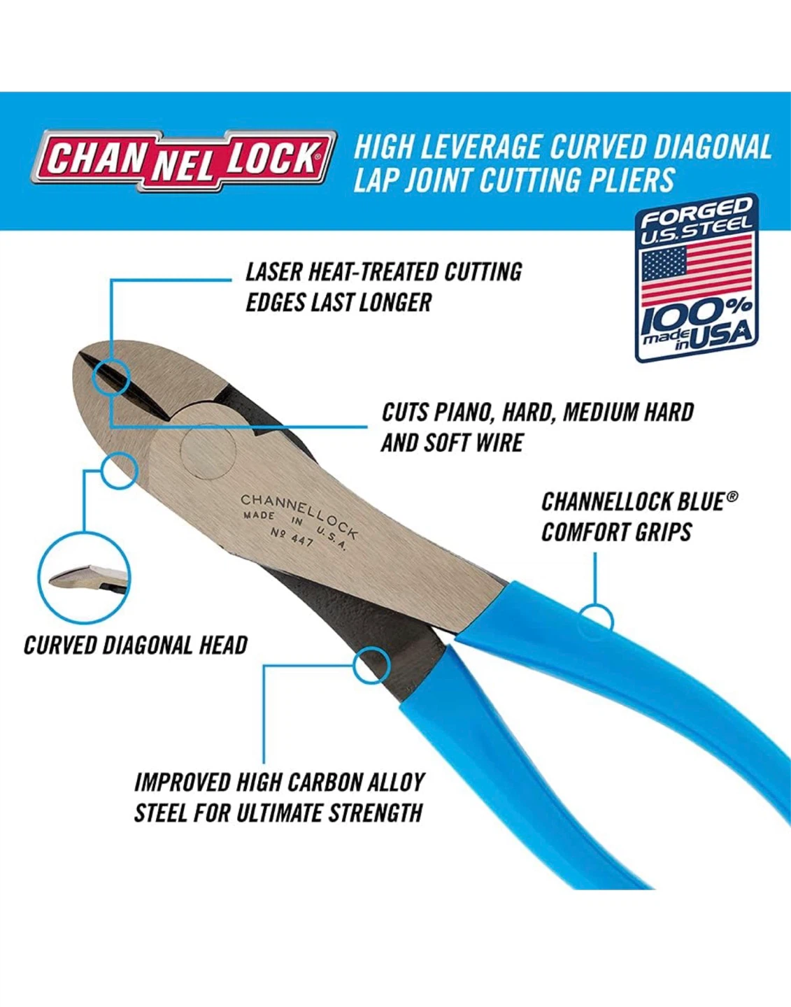 Channellock 447 Curved jaw Diagonal Cutting Plier - photo 2