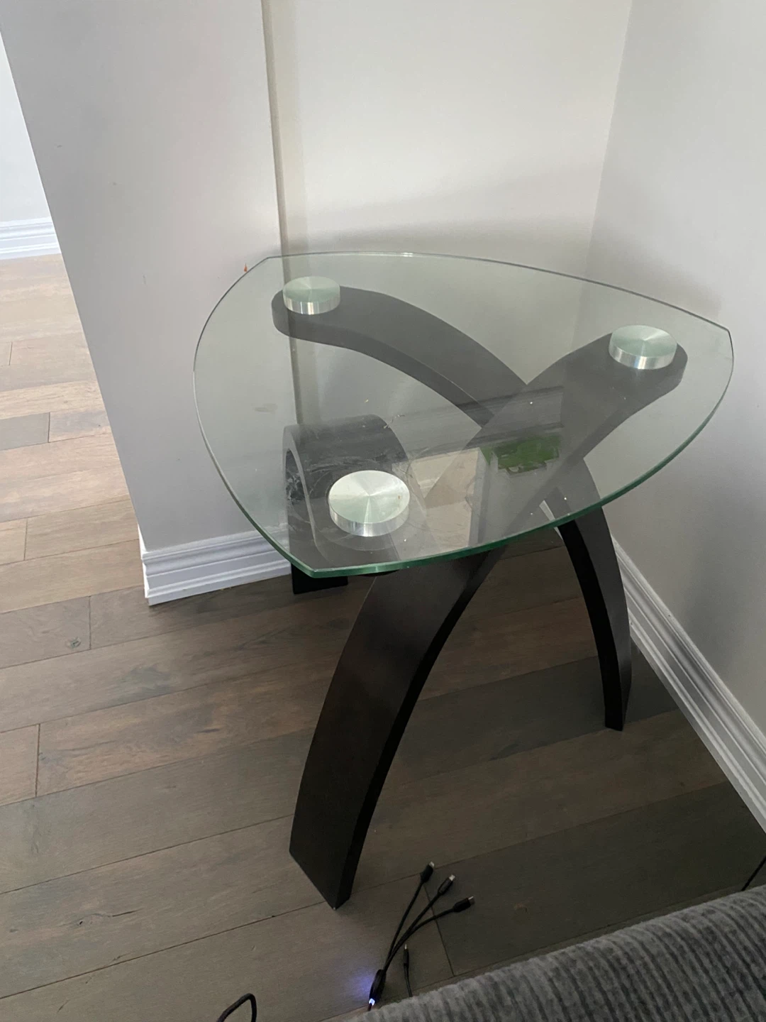 Glass and Dark Wood Accent Table - photo 2