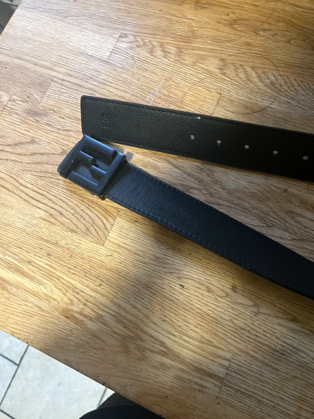 Fendi Black Leather Belt with F Logo Buckle