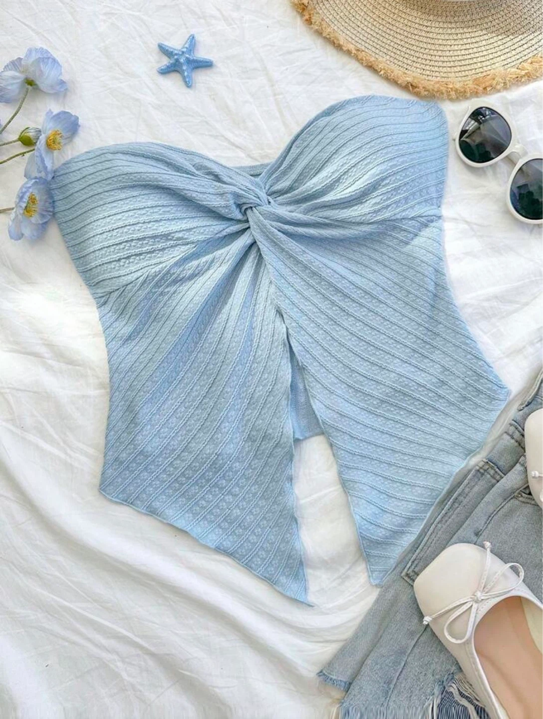 Light Blue Twisted Tube Top