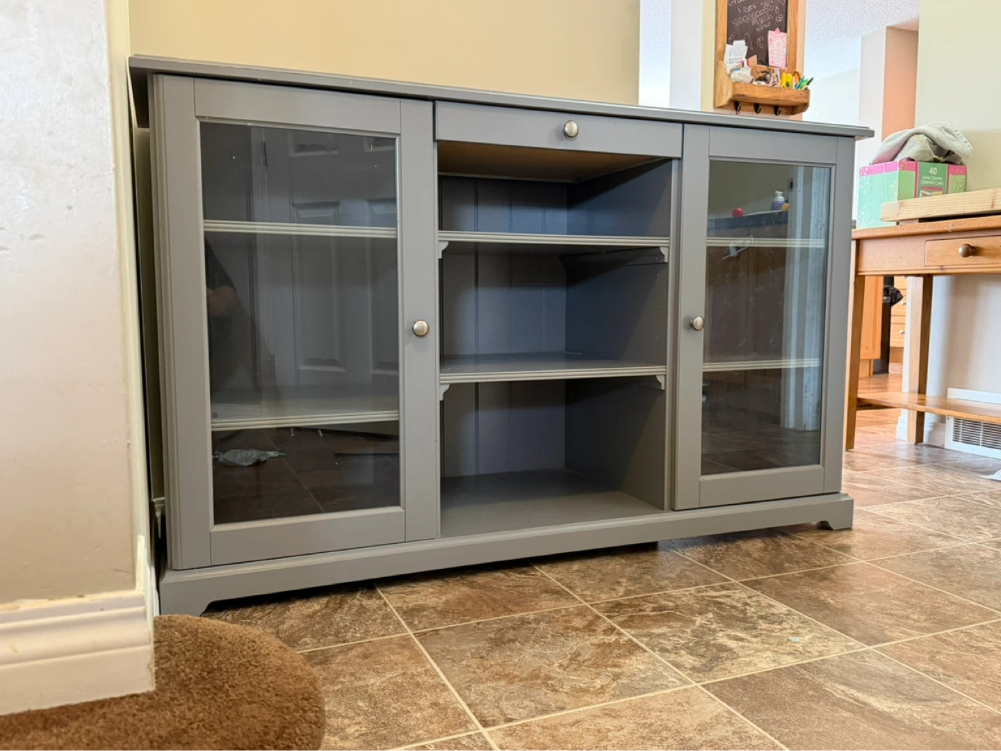 Grey Media Console with Glass Doors - photo 2