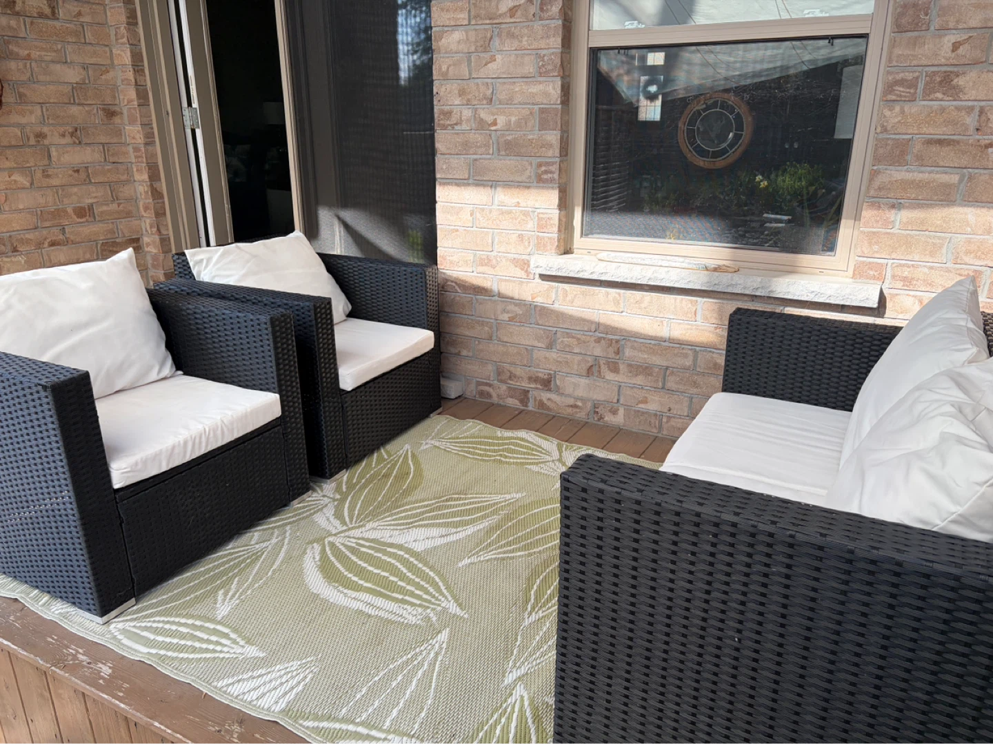 Black Wicker Patio Furniture Set with White Cushions