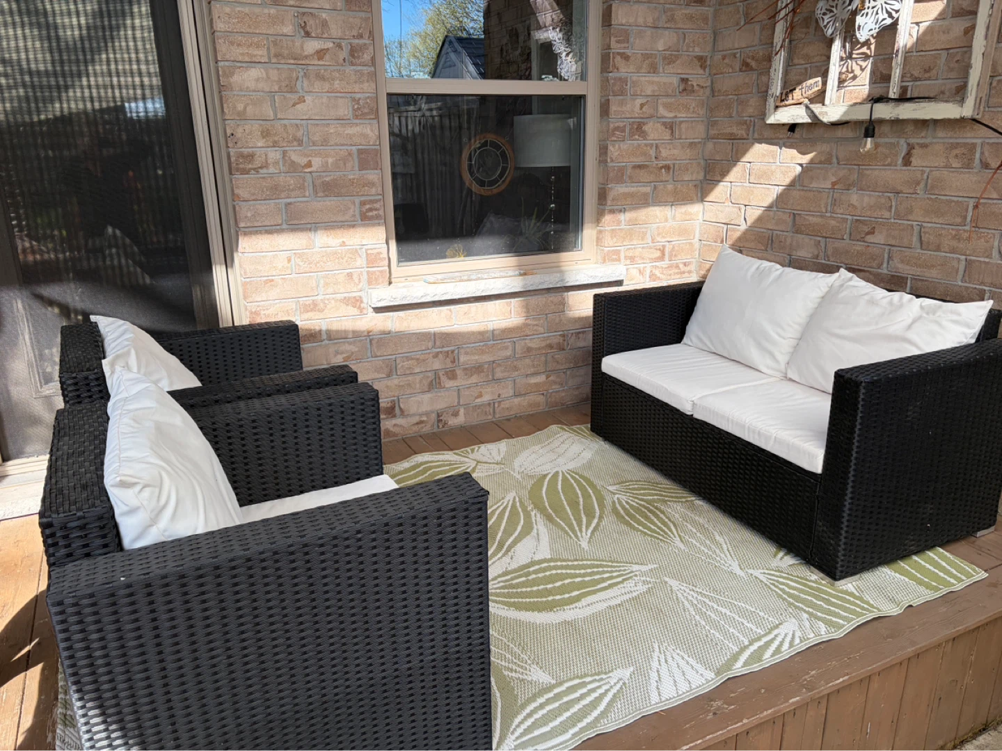 Black Wicker Patio Furniture Set with White Cushions - photo 5