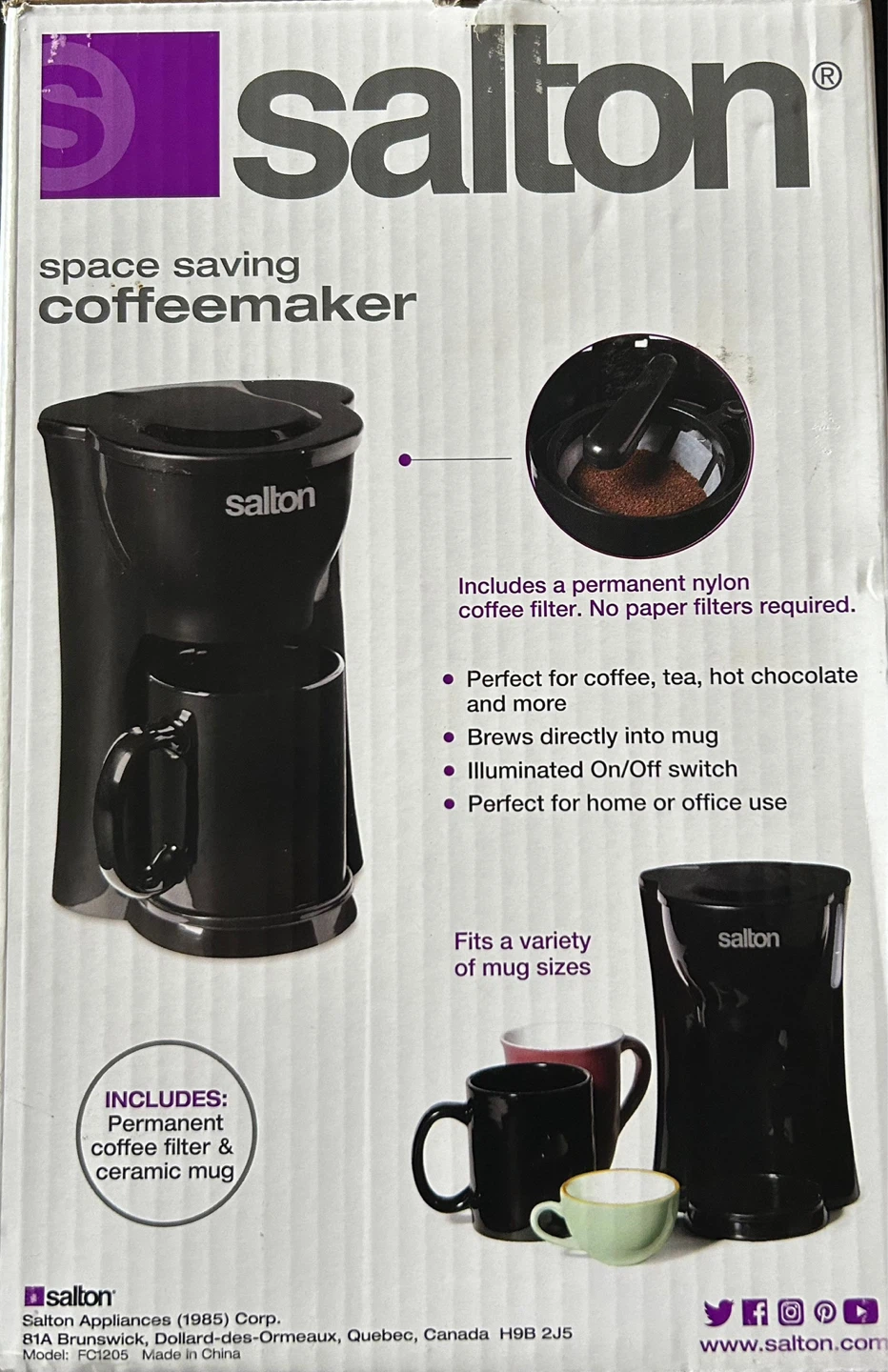 Salton Space Saving 1-Cup Coffeemaker with Ceramic Mug - photo 2