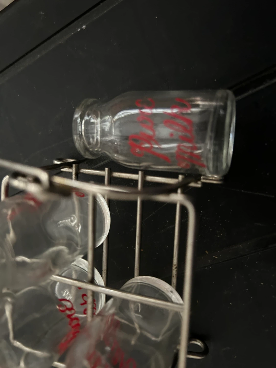 Glass Milk Bottles with Red Writing - photo 2