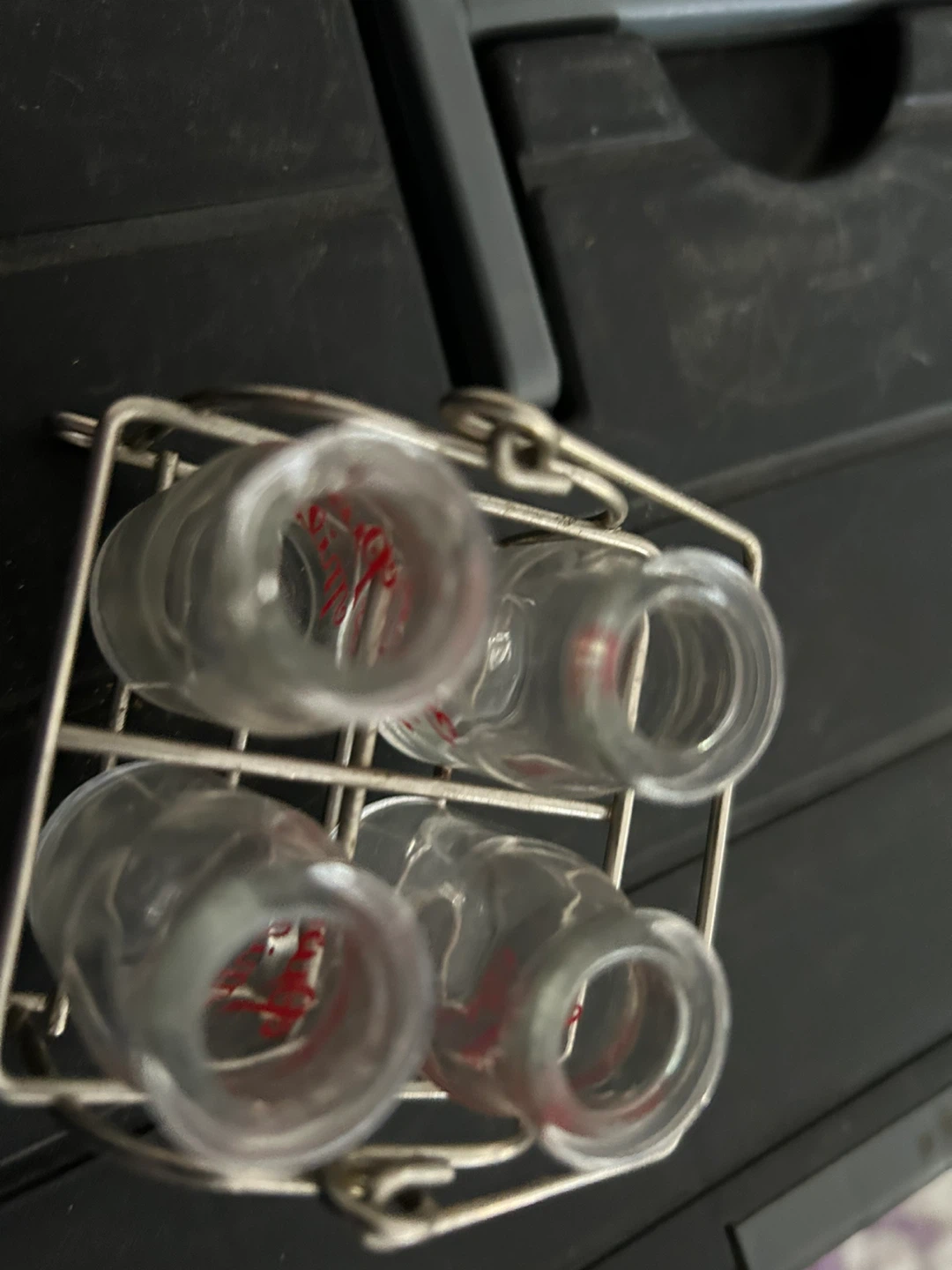 Glass Milk Bottles with Red Writing