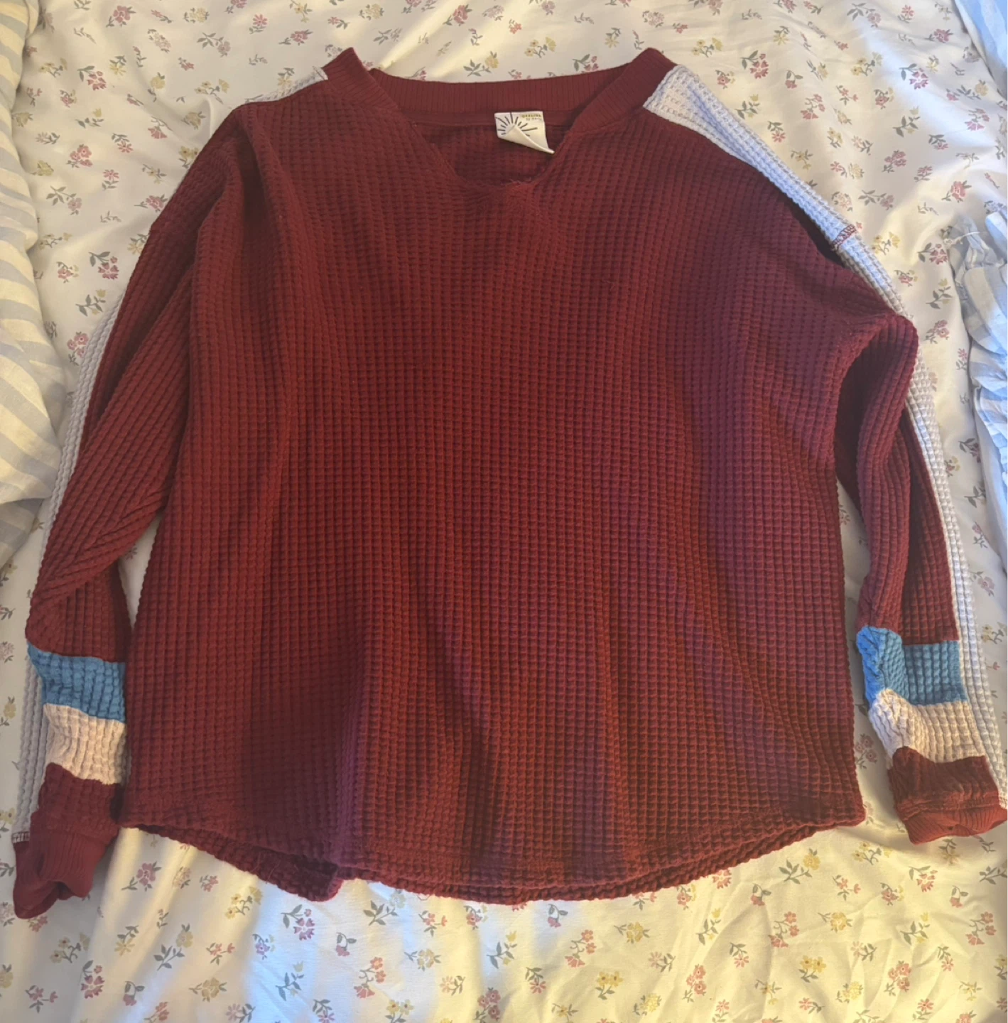 Maroon Thermal Knit Long Sleeve Top - photo 2