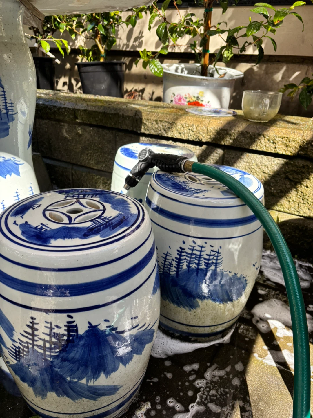Blue and White Ceramic Garden Stool and Table Set - photo 5