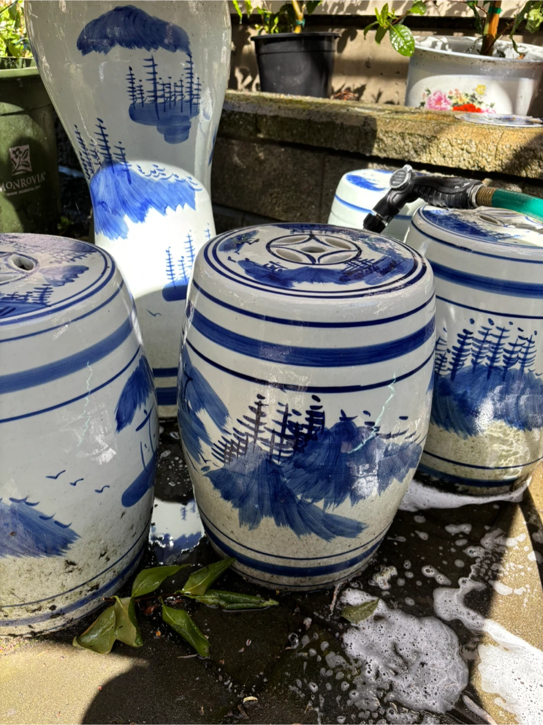 Blue and White Ceramic Garden Stool and Table Set - photo 4
