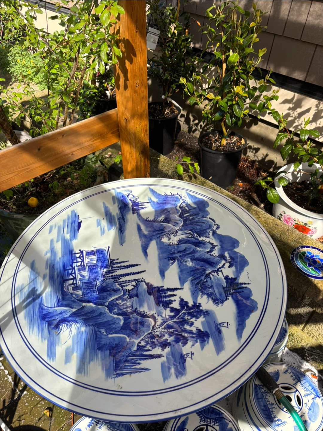 Blue and White Ceramic Garden Stool and Table Set - photo 2