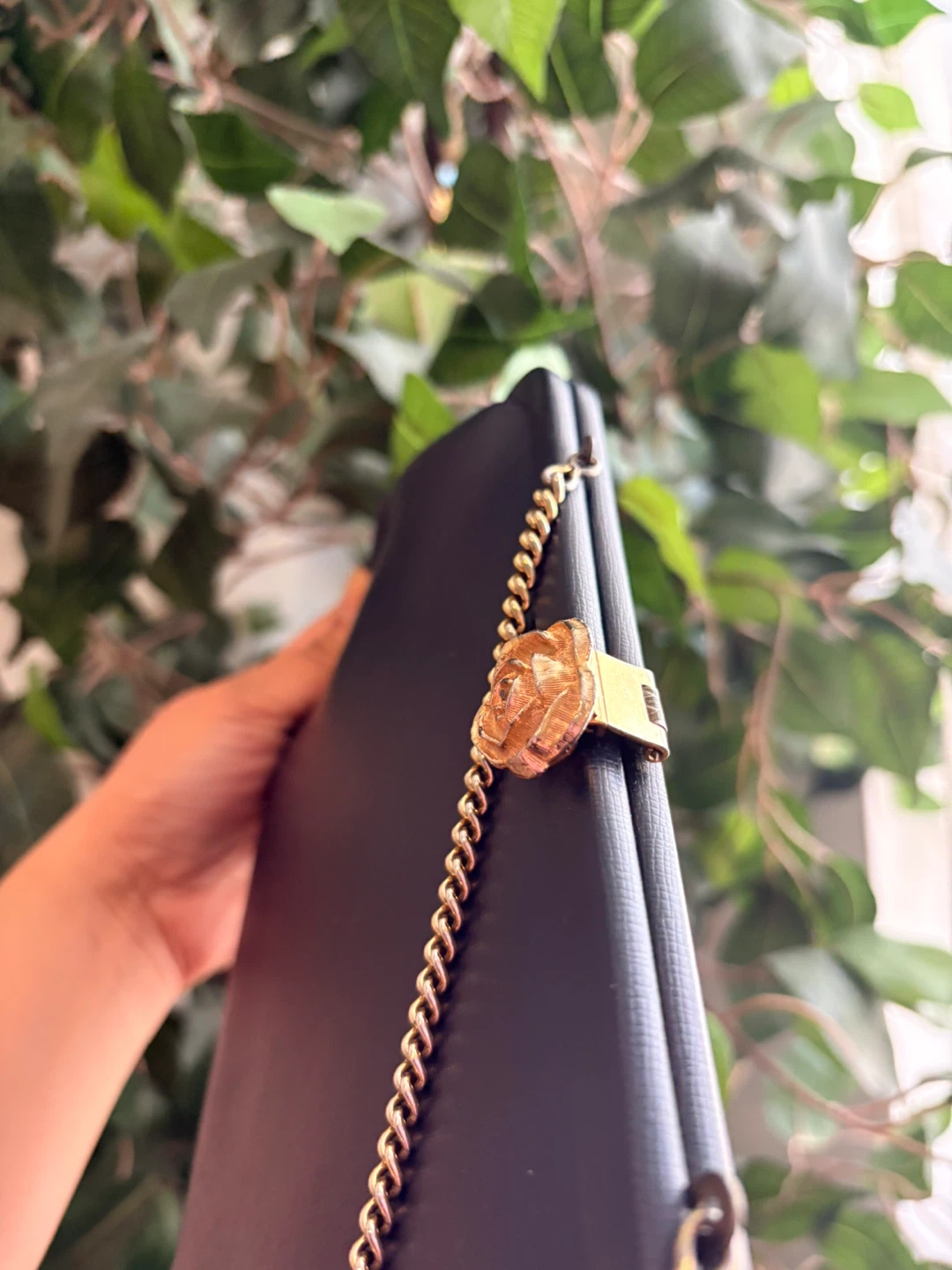 Vintage Black Clutch Purse with Gold Chain and Rose Clasp - photo 4