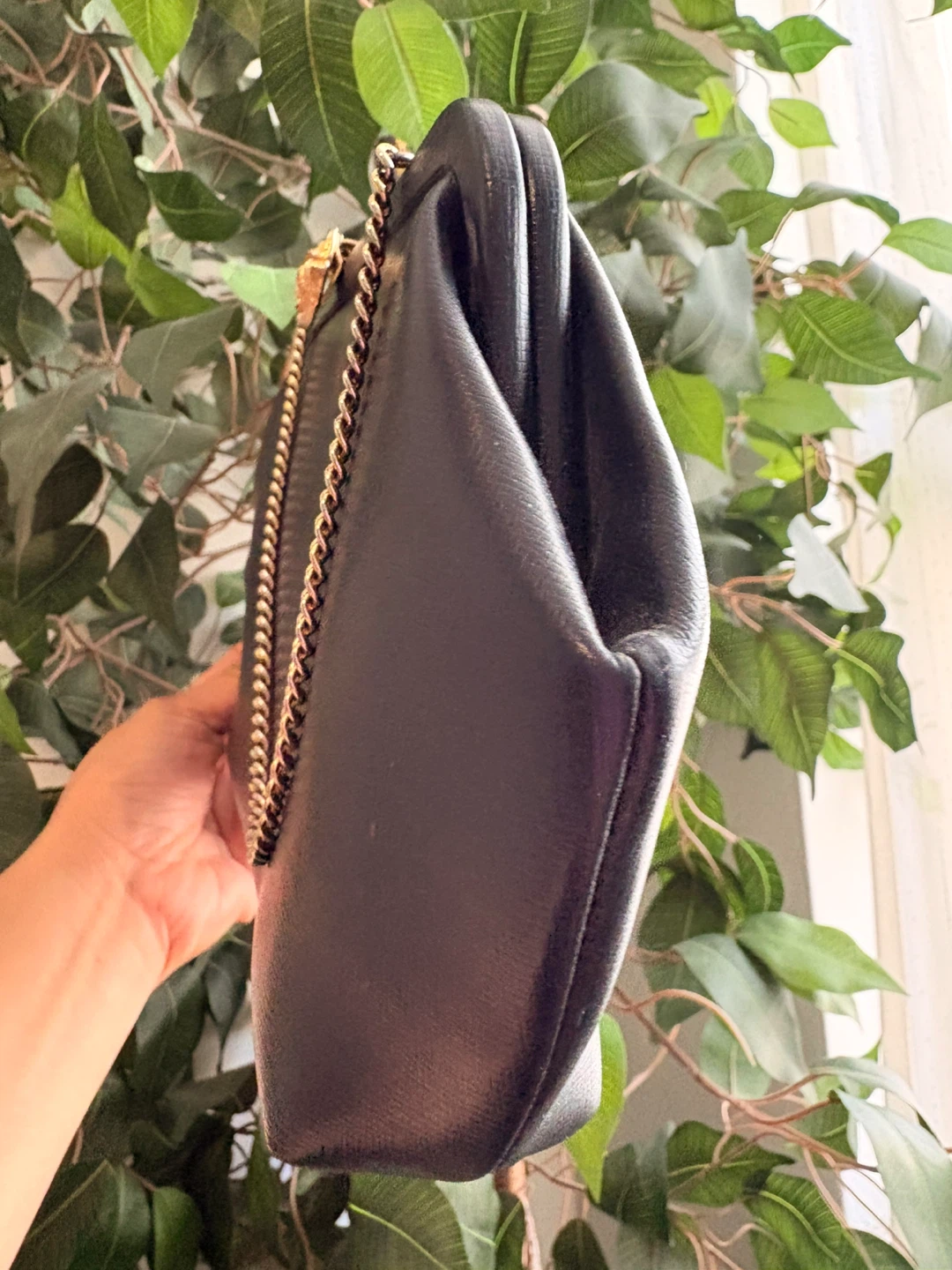 Vintage Black Clutch Purse with Gold Chain and Rose Clasp - photo 3