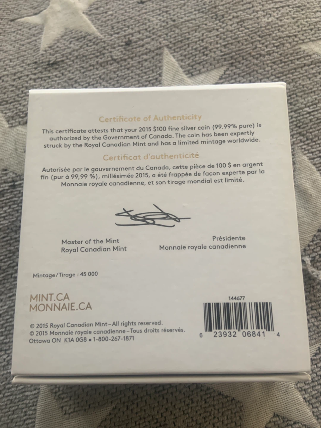 2015 Royal Canadian Mint 100 Dollar Silver Coin - photo 5
