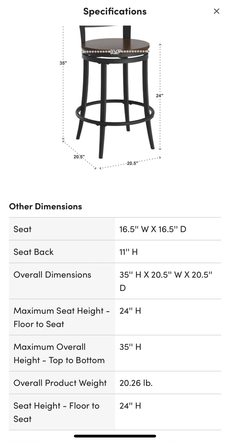 Giana Swivel Counter Stool with Metal Frame
