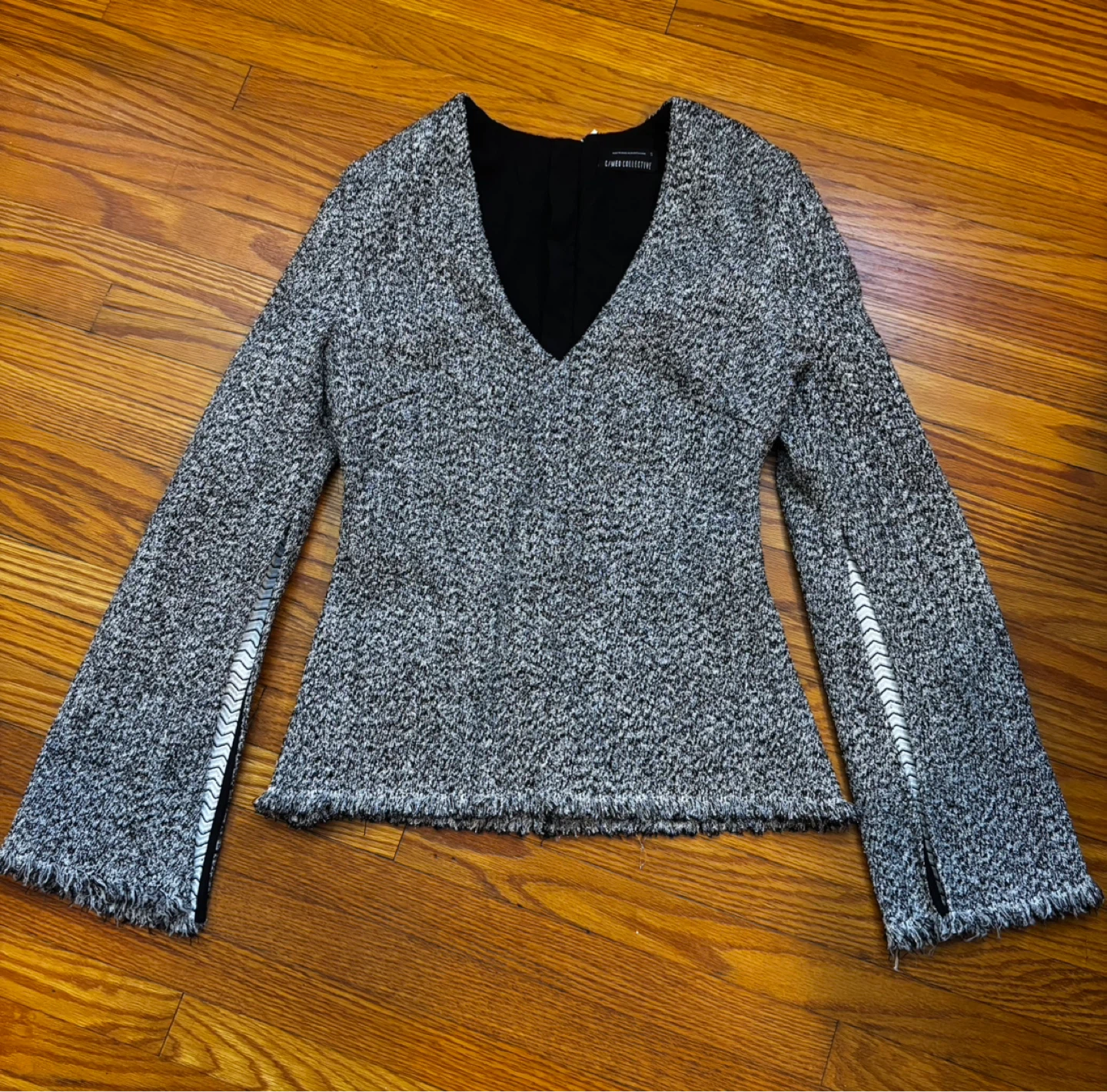 C/MEO Collective Black and White Textured V-Neck Sweater