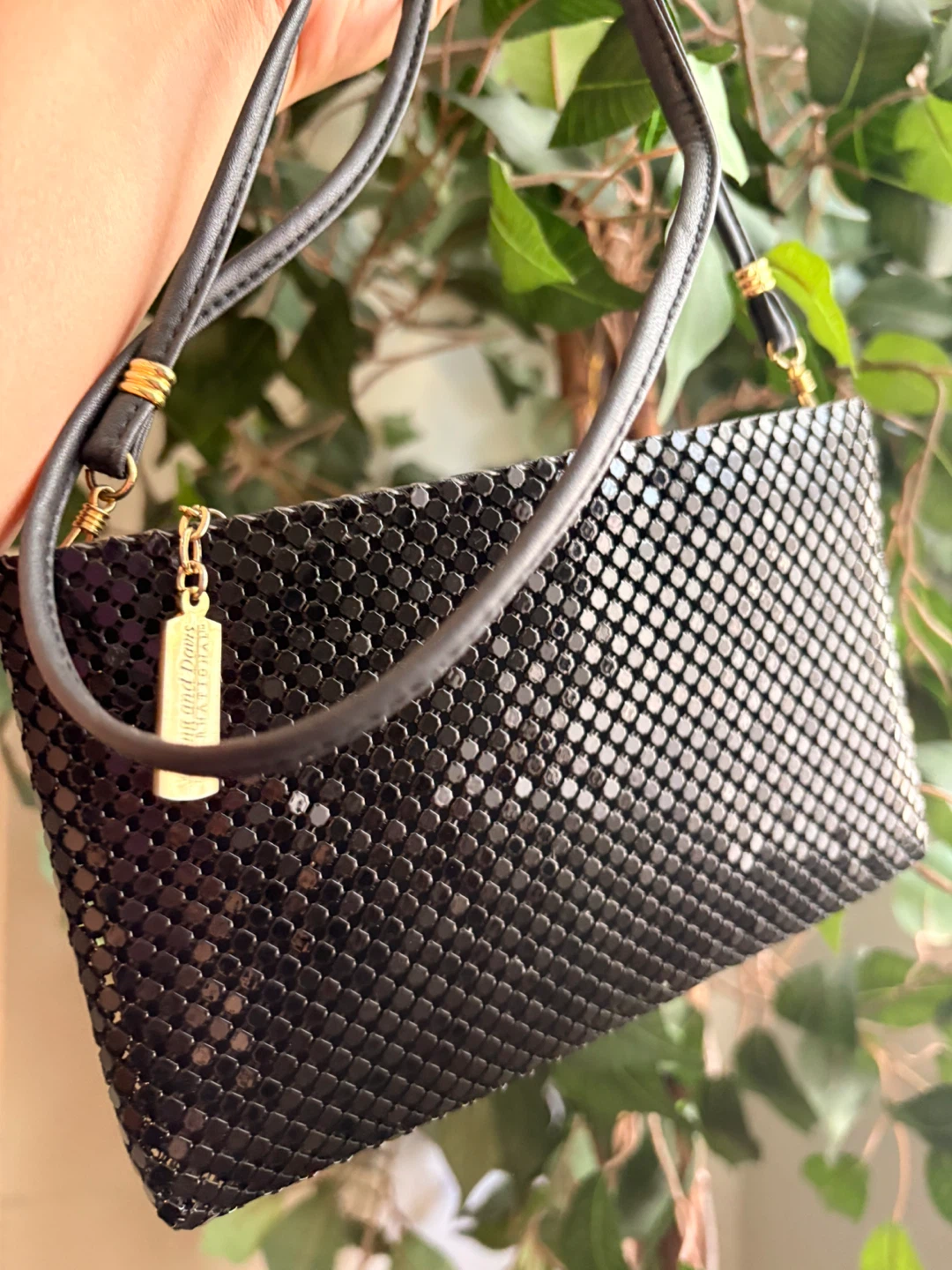 Black Mesh Clutch Purse with Gold Accent