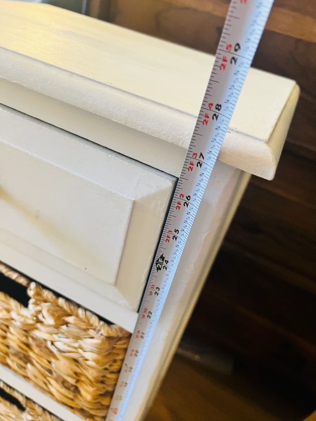 White Accent Table with 2 Wicker Baskets and Drawer - photo 4