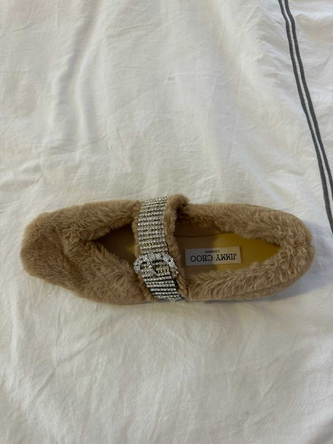 Authentic Jimmy Choo Faux Fur Slippers with Rhinestone Buckle - photo 3