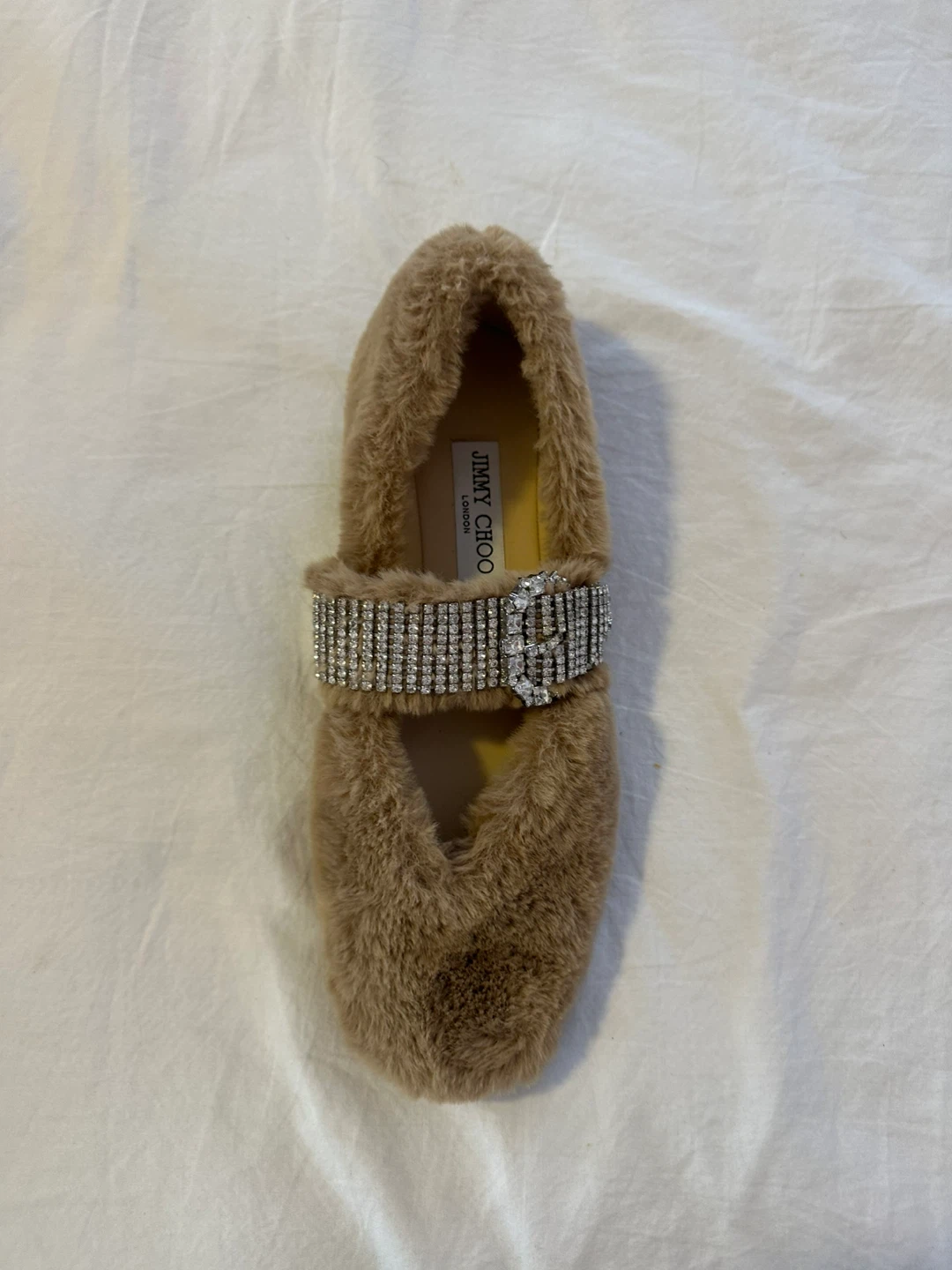 Authentic Jimmy Choo Faux Fur Slippers with Rhinestone Buckle - photo 5