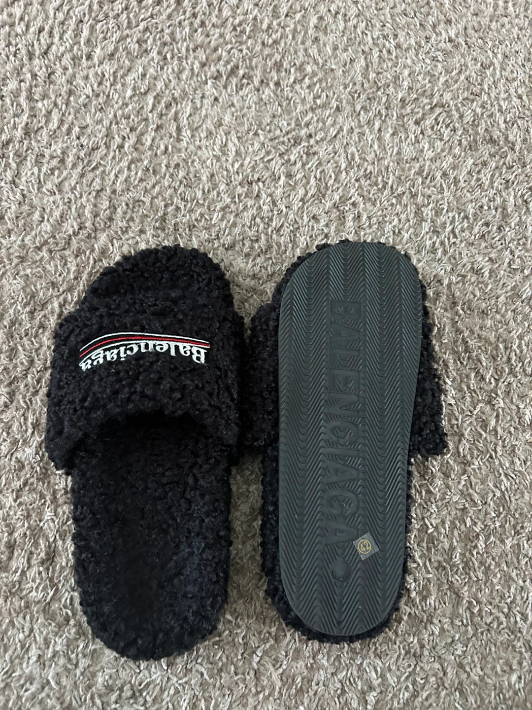 Balenciaga Black Fuzzy Slides Size 42