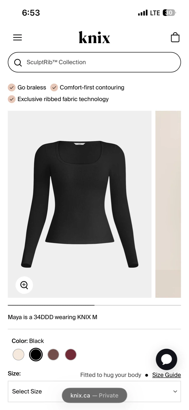 Knix SculptRib Cotton Long Sleeve Top - Black - photo 2