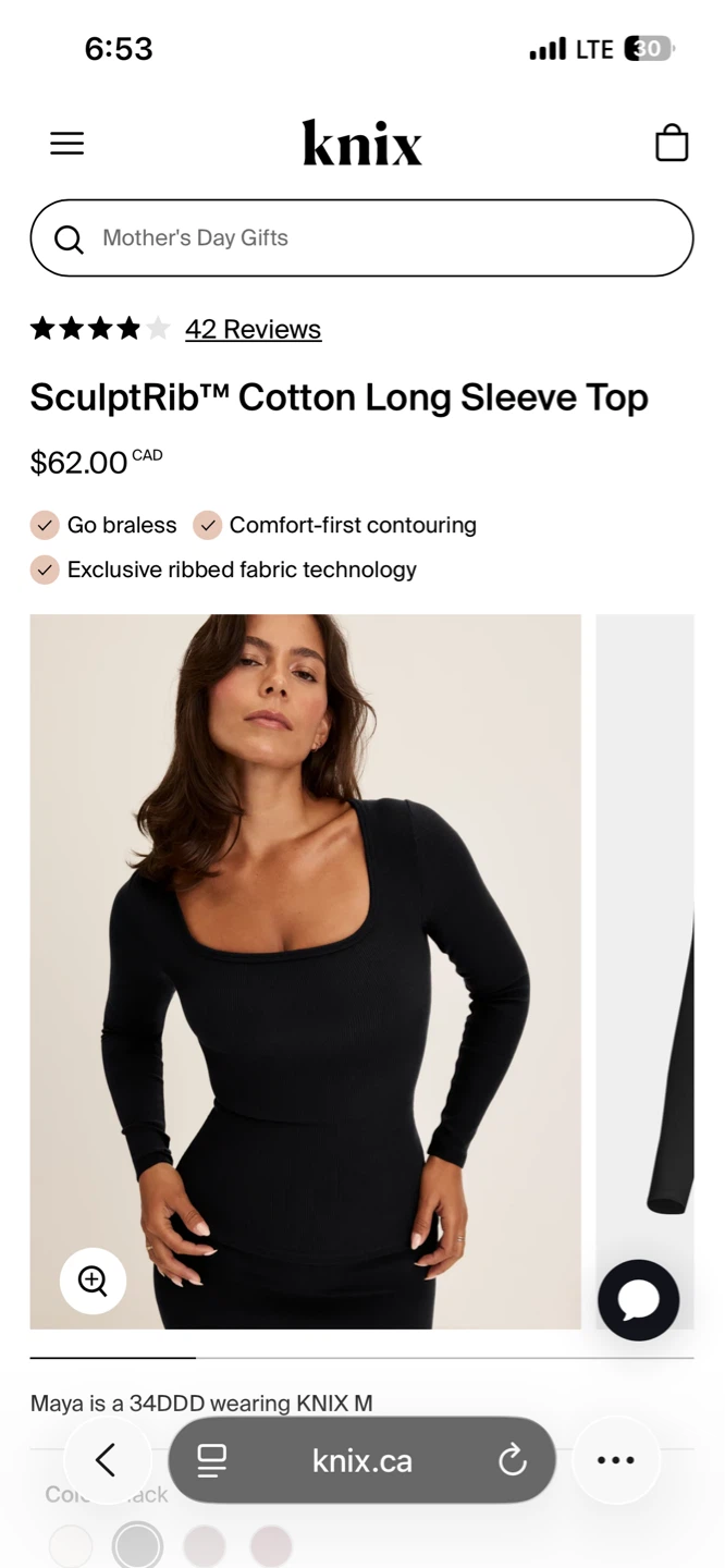 Knix SculptRib Cotton Long Sleeve Top - Black