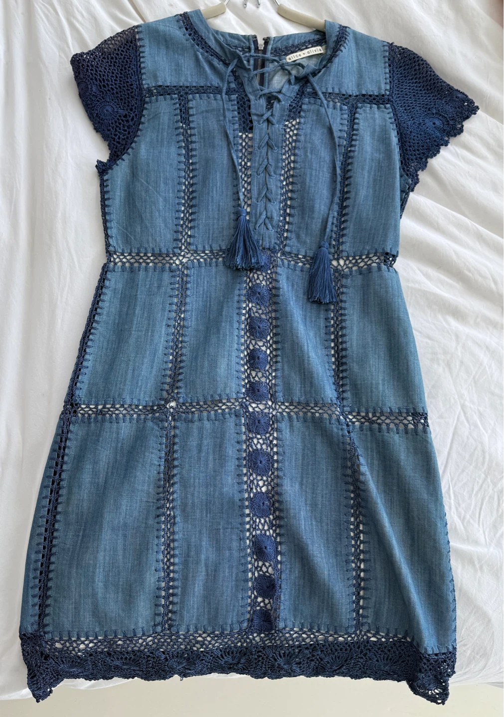 Alice + Olivia Denim Crochet Dress