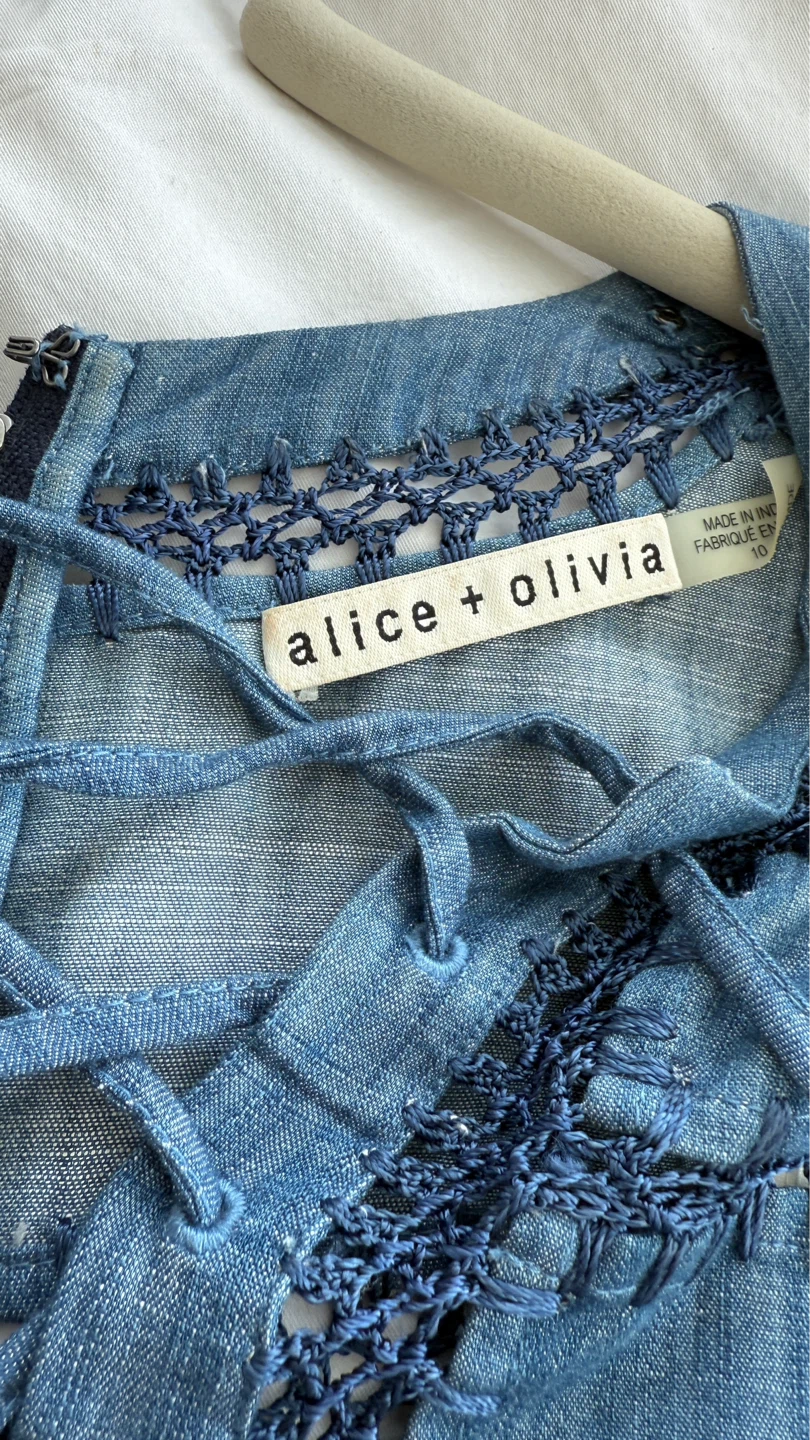 Alice + Olivia Denim Crochet Dress - photo 3