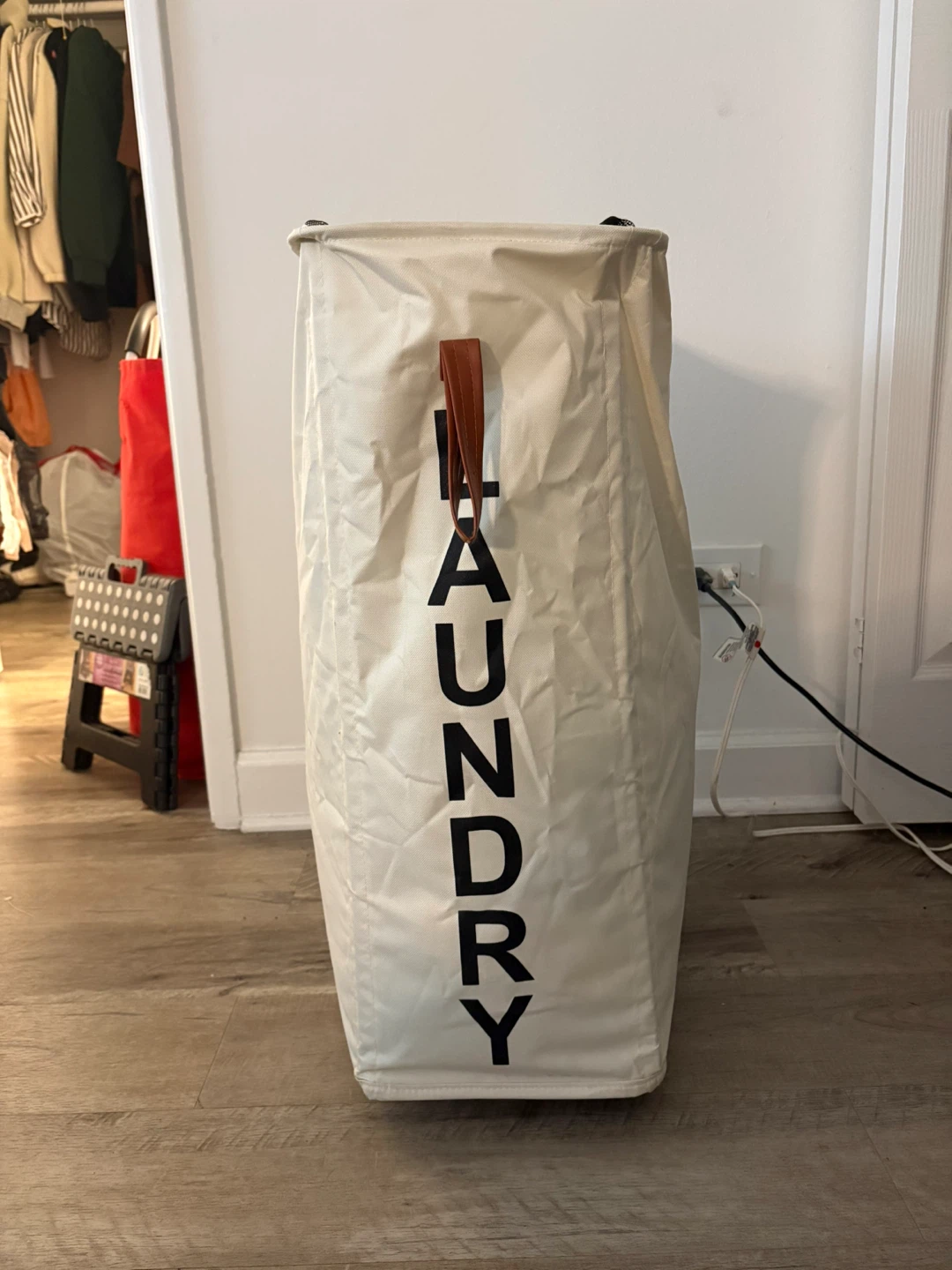 Collapsible Laundry Hamper Bag with "LAUNDRY" Text