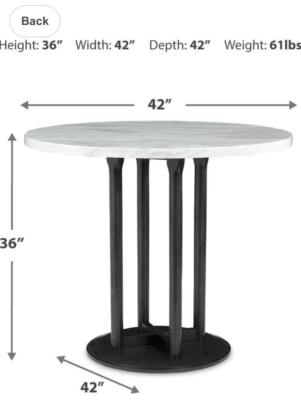 Marble Top Counter Height Dining Table with 4 Bar Stools
