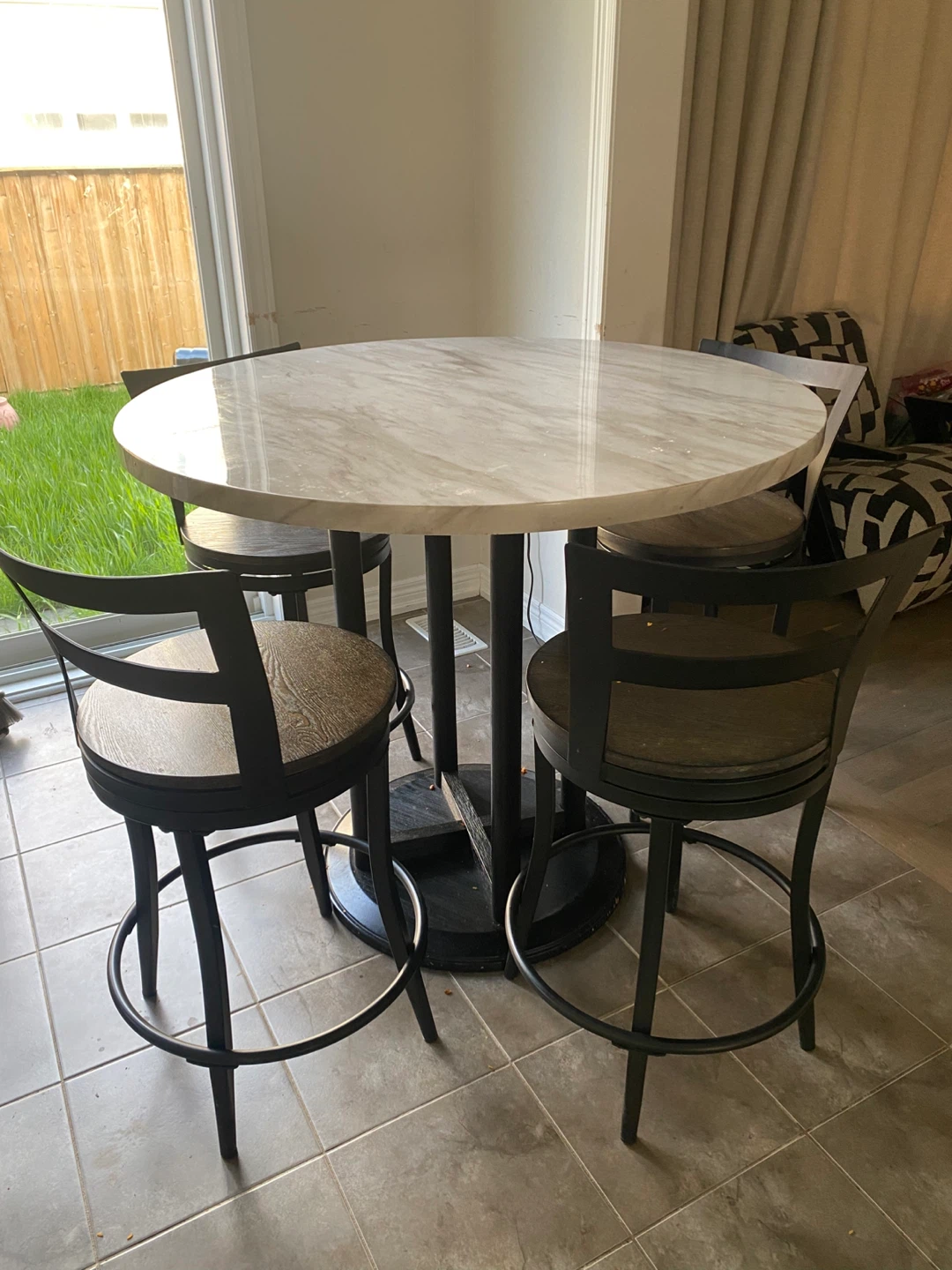 Marble Top Counter Height Dining Table with 4 Bar Stools - photo 2