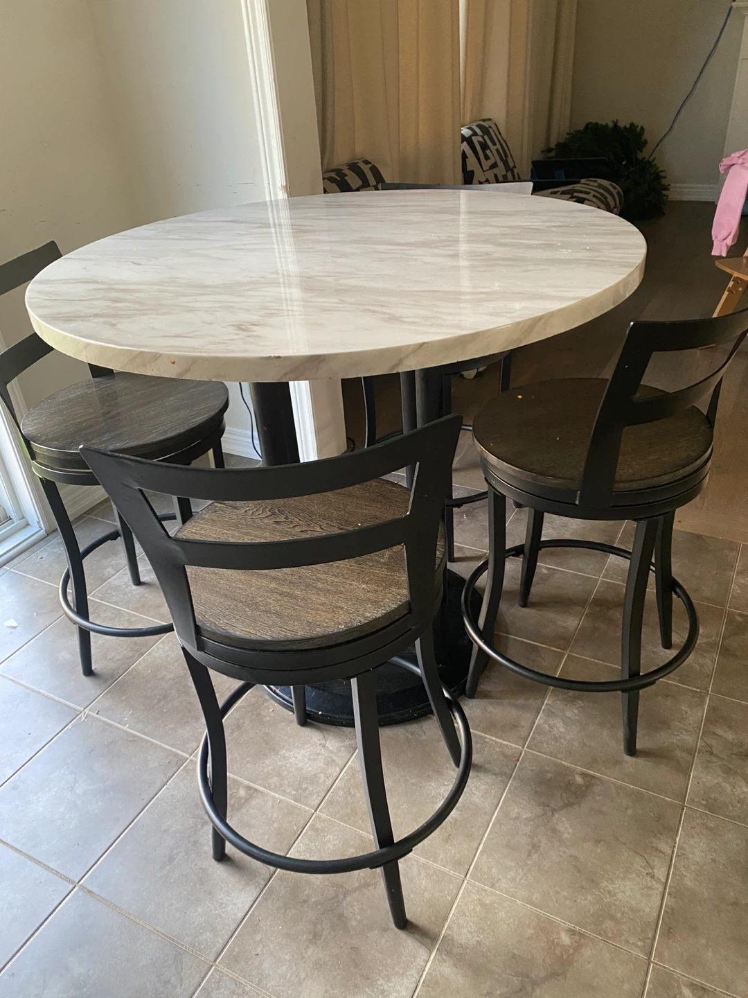 Marble Top Counter Height Dining Table with 4 Bar Stools - photo 3